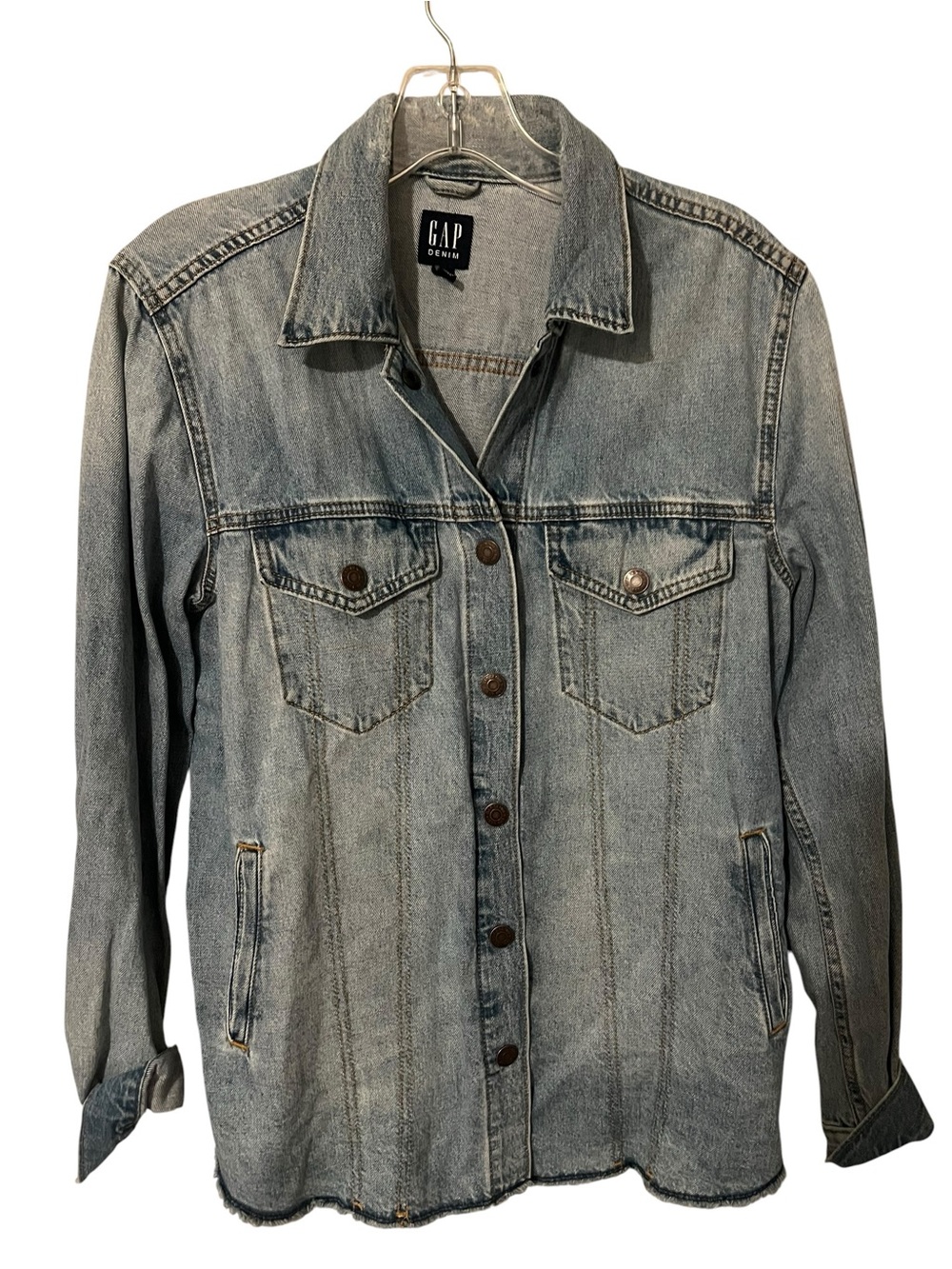 Gap Denim Oversized Denim Shacket Jacket Raw Hem Button Snap M Cotton 90s Y2K